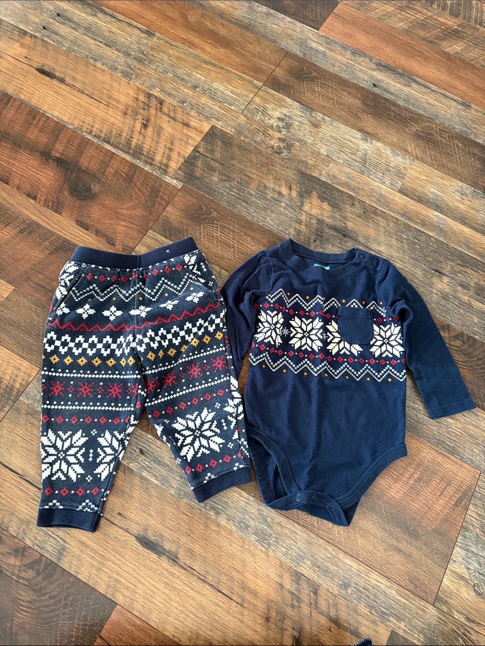 Garanimals Navy Fair Isle Romper Set with Red & Gold Accents